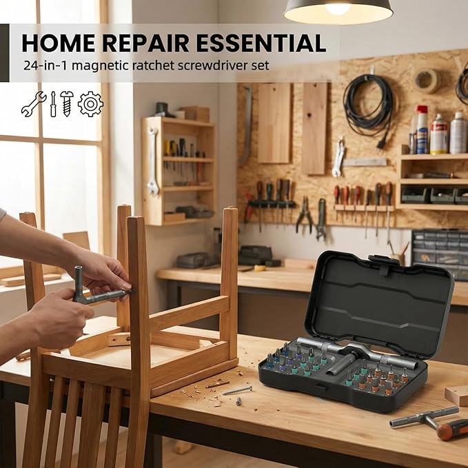 24 In 1 Magnetic Ratchet Screwdriver Set, Multi-Purpose Mini Screwdriver Set Suitable for Diy, Electronic Products, Watches, and Home Repairs