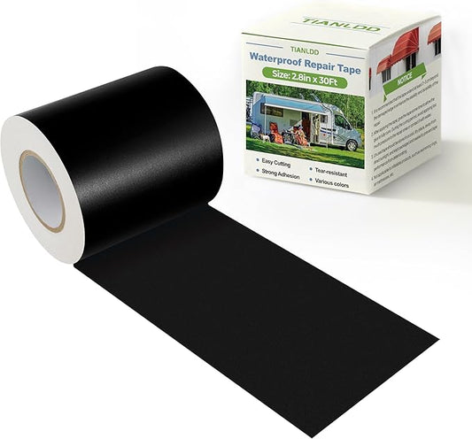 Waterproof Repair Tape for Fabric,RV Awning,Boat Covers,Tents,Tarp,Heavy Duty Outdoor Repair Patch - 2.8IN x 30FT（Black）