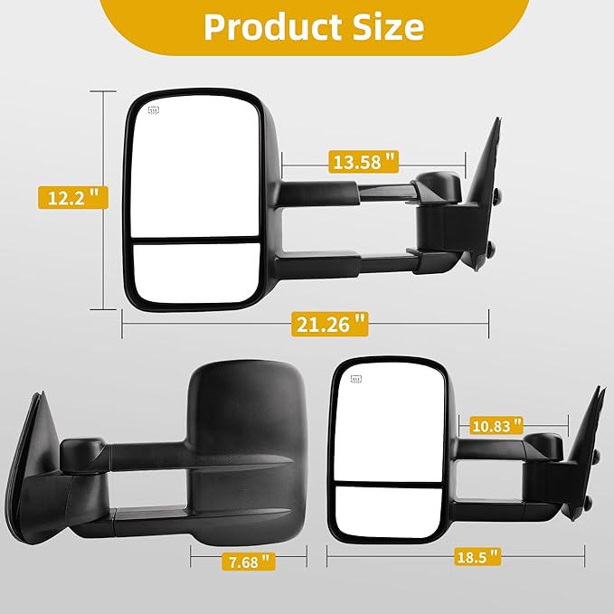 DWVO Side Tow Mirrors Compatible with Chevy GMC 1999 2000 2001 2002 2003 2004 2005 2006 Silverado Sierra, 00-06 Tahoe Suburban 1500 2500 Yukon XL Truck, Manual Adjustment Folding Telescoping
