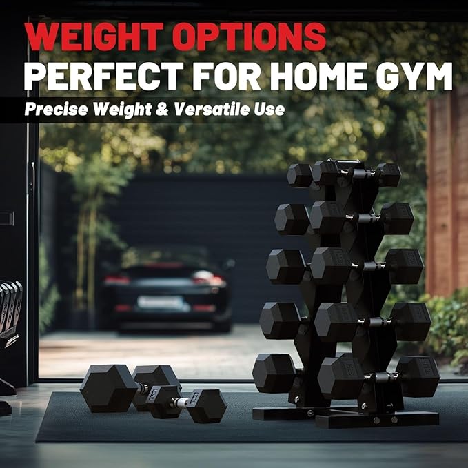 PAPABABE HEX Dumbbell Set 2.5-125lb, Rubber Encased Home Gym Dumbbells, Exercise & Fitness Weights Dumbbells for Women & Men, Hand Weight for Strength Training