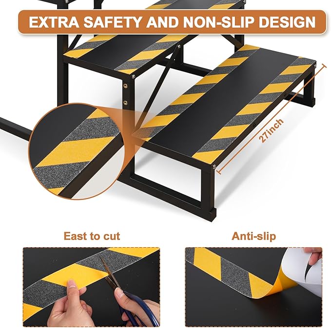 4 Step RV Stairs, Hot Tub Steps, Outdoor Spa Step Ladder with Handrail,Portable Economy 5th Wheel Stair for Travel Trailer, Motor Home, Camper and Porch with Non-Skid Tapes