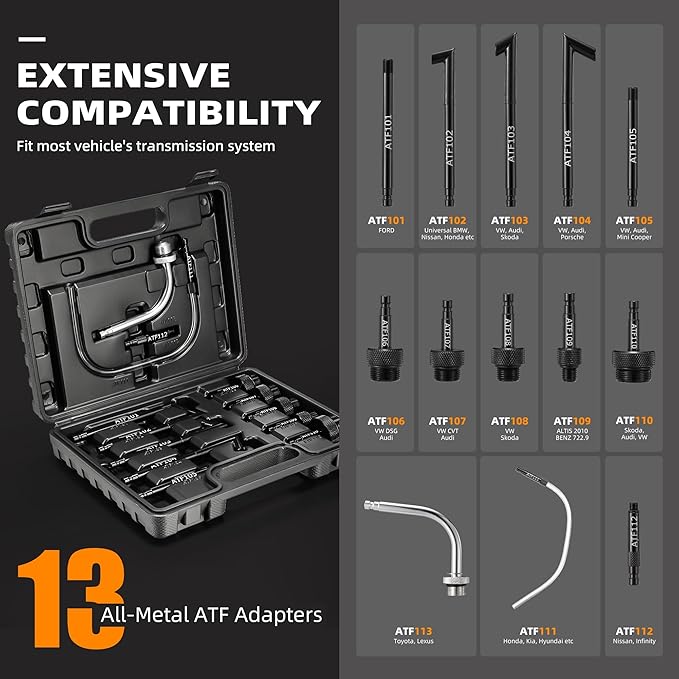 FOUR UNCLES 3L Transmission Fluid Pump - Manual Fluid Transfer Pump with 13 pcs Metal ATF Adapters for Automotive Use, Transmission Fluid Transfer Pump kit