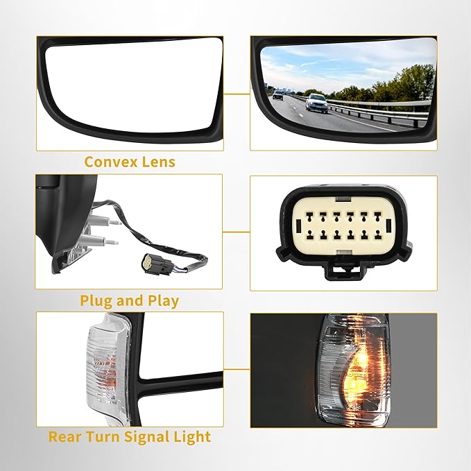 DWVO Left Driver Side Mirror Compatible with 2015-2021 Ford Transit 150 250 350 350 HD, Door Mirror with Power Heated Manual Folding LED Turn Signal Clearance Light Black