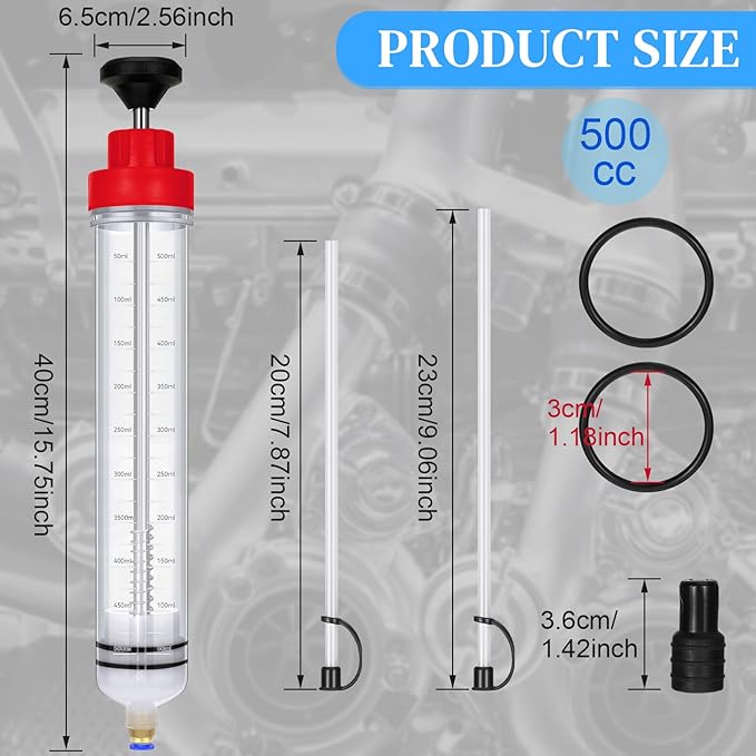 Gisafai 500cc Fluid Extractor Automotive Pump Manual Oil Extractor Pump Syringe for Gasoline Hand Cleaner for Power Steering, Hydraulic Fluid(Red)