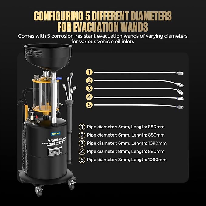 AUTOOL Self-Evacuating Portable Oil Drainer, Steel 18-Gallon Fluid Evacuator W/Bowl, Air Operated Drainer for Oil Change Combination of Pumping, Draining, Recycling, Emptying of Waste Oil