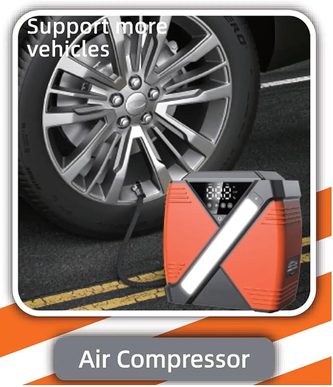 Audiobank A12 Multifunction 1500A Jump Starter with Air Compressor, 12000mAh Power Bank, 3A USB Charging, LED Flashlight, Compact Design for Cars, SUVs, Motorcycles, and Inflatable Items