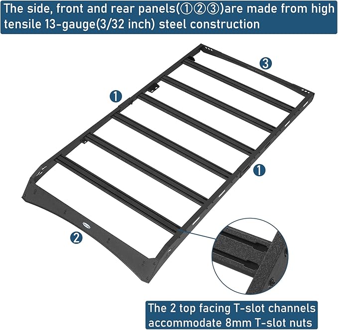 Hooke Road GX460 Full Length Roof Rack Aluminum Cross Bars for 2010-2023 Lexus GX460, Low Profile Overlanding Rooftop Storage Cargo Basket Rails Luggage Carrier
