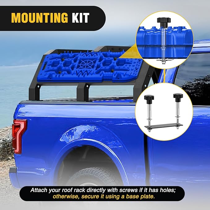 Nilight Recovery Off-road Traction Boards with Jack Lift Base Emergency Tire Ladder Mats For 4WD 4X4 Mud Sand Snow with 2PCS Mounting kit Carry Bag 2 leashes (Blue)
