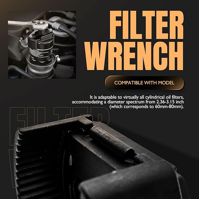 Universal Adjustable Oil Filter Wrench Removal Tool 2.36-3.15 inch (60mm-80mm) 1/2" Drive