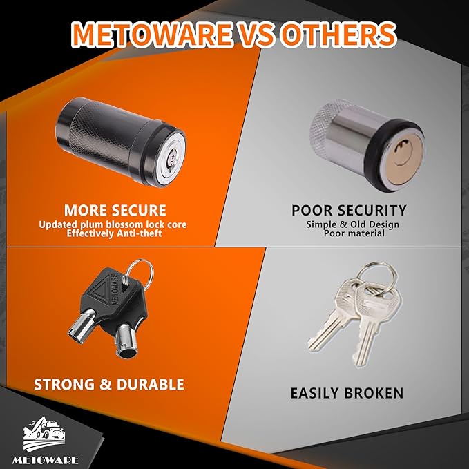 METOWARE Keyed Alike Hitch Lock& Coupler Lock Set, 5/8" Dia 3-1/2” Long Trailer Hitch Locks for Class III IV 2" & 2-1/2" Receiver, Dia 1/4" Trailer Coupler Lock with 7/8" Span Fits Latch-Type Couplers