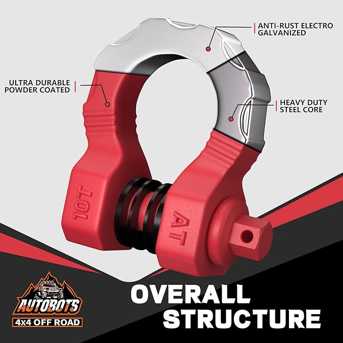 AUTOBOTS D Ring Shackles 80,000 Lbs Break Strength Heavy Duty 3/4” Clevis Shackle with 7/8 Pin for Tow Strap, Winch, Off-Road Recovery Towing Shackles (2 Pack) Red