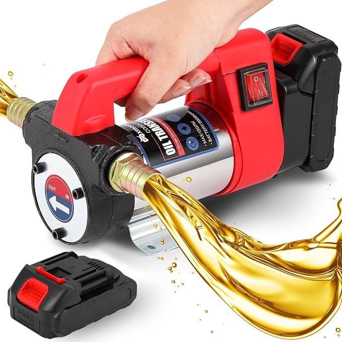 Mxmoonant 12GPM Cordless Diesel Transfer Pump, Electric Oil Change Pump, Portable Self Priming Fuel Transfer Pump, with Two 2000mAH Lithium Battery, for Kerosene Boat Truck