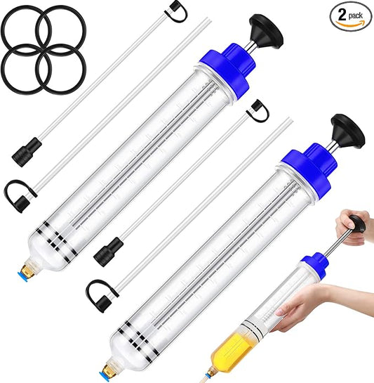 Lothee 2 Pack 500cc Automotive Fluid Extractor Pump Oil Extractor Hand Syringe Pump with Hose Manual Suction Vacuum Fuel Car Transfer for Power Steering, Hydraulic Fluid (Blue)