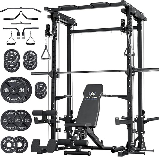 Major Fitness Drone3 Smith Machine – All-in-One Home Gym Squat Rack with Weight Bar, Cable Crossover Machine – Heavy-Duty Fitness Equipment for Strength Training and Full-Body Workouts