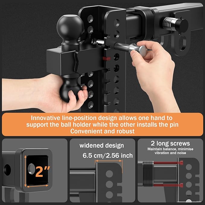 Adjustable Trailer Hitch - Drop Hitch Fits 2-Inch Receiver, 8 Inch Truck Hitch with Dual-Ball(2'' & 2-5/16''), Max 20,000 LBS GTW, Heavy Duty Tow Hitch with Anti-Theft Pins Locks Ball Mount