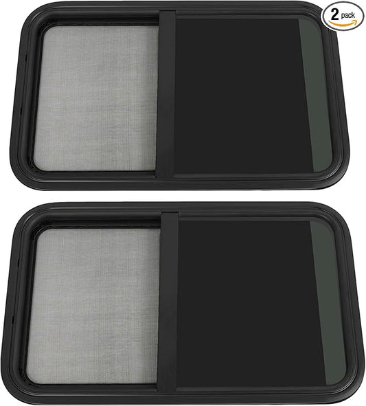 2PCs RV Window, Teardrop Horizontal Slide Black RV Window, Vertical Sliding RV Window 18" W x 30" H Horizontal Sliding Window Camper Trailer Window Horizontal Sliding Replacement Glass W/Trim Ring
