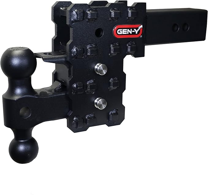 GEN-Y Hitch Solid Shank Adjustable Tow Hitch with Dual-Ball and Pintle Lock for 2.5" Receiver - 5" Drop - 16,000 LB Towing Capacity - 1,600 LB Tongue Weight - Black