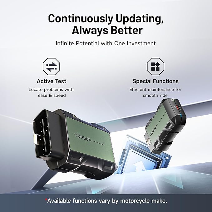 Motorcycle Scan Tool TOPDON TopScan Moto, All System Bidirectional Motorcycle Scanner for Harley, Duca ti, BMW & Japan Brands, Reset Services Motorcycle Diagnostic Scanner, AutoVIN Diagnostic Tool