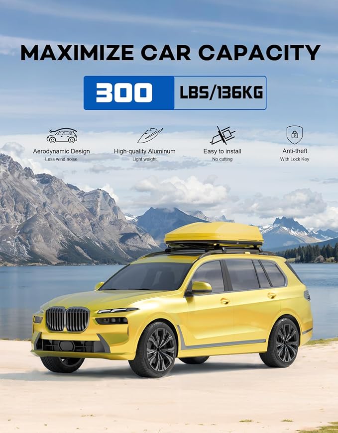 300lbs Roof Rack Cross Bars Compatible with BMW X7 G07 2019-2025 with Raised Side Rails, Heavy Duty Aluminum Lockable Roof Rails Crossbars Cargo