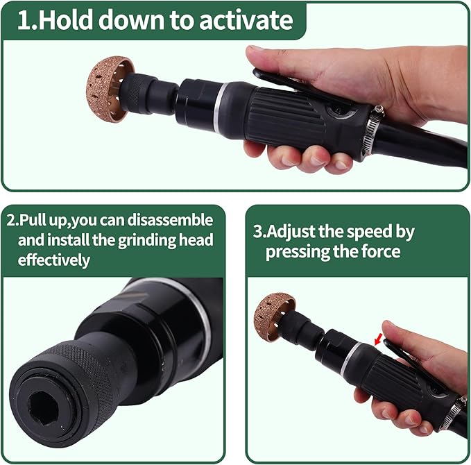 Low Speed Air Tire Buffer, Tire Buffer Full Kit Repair Polish Patch Tools with Tungsten Steel 42 mm 55mm Grinder Heads, Inner Liner Wheel Tire Polish Tire Buffing Scrapper Roller