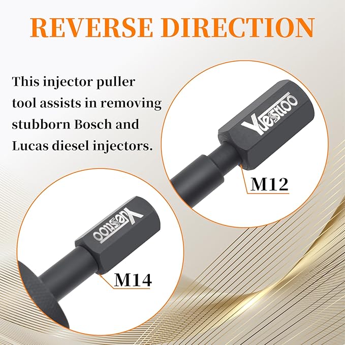 Diesel Injector Puller Tool with Slide Hammer, Fuel Injector Removal Tool with M8 M12 M14 Thread Adapters, Common Rail Injector Remover