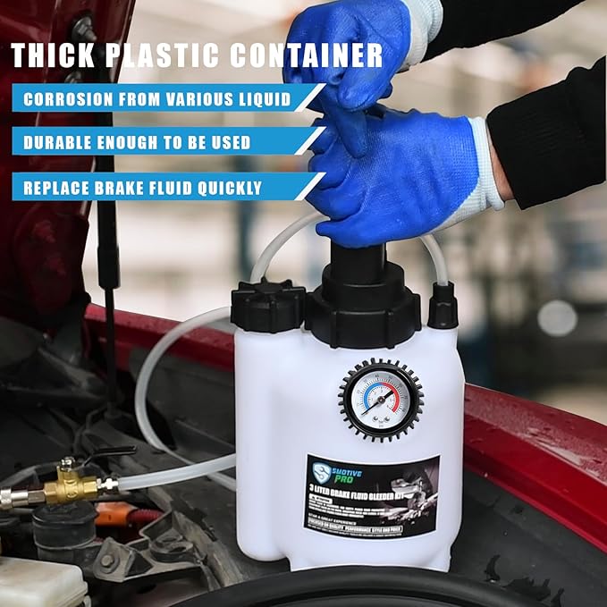 3L Manual Brake Bleeder Fluid Pump and 1L Waste Oil Bottle, One Man Professional Brake Bleeder Kit Suitable for Buick/Cadillac/Chevrolet/Ford/Mazda/Tesla