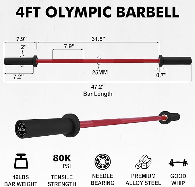 Mikolo 7ft Olympic Barbell, Barbell for Weightlifting and Powerlifting 45lb, Olympic Bar for 1500lbs Capacity, Weight Bar Fit 2” Standard Weights