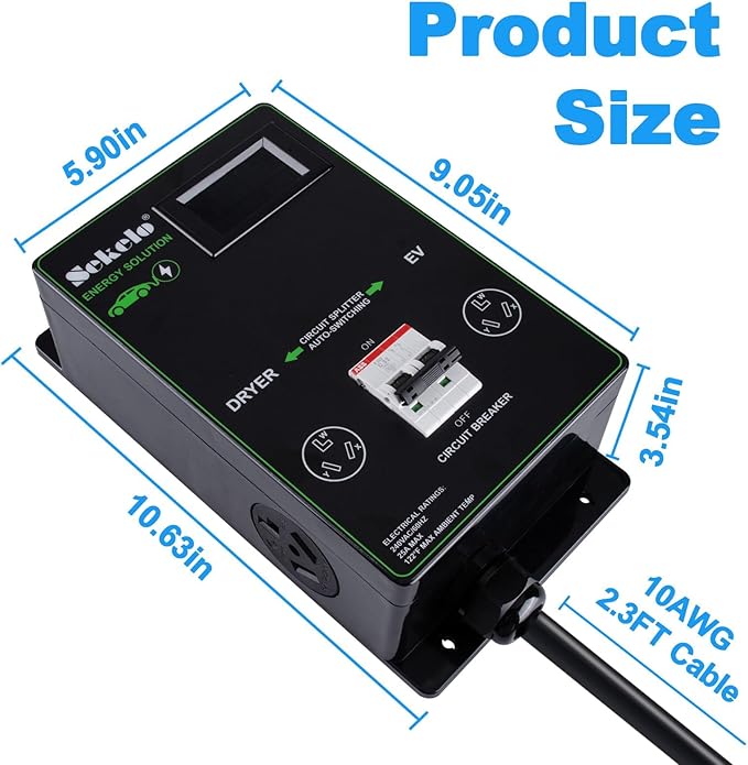 Smart EV Charging Integration: Sekelo Automatic Power Switch for Dryer & EV, NEMA 10-30, Fast Charging, Real-time Display