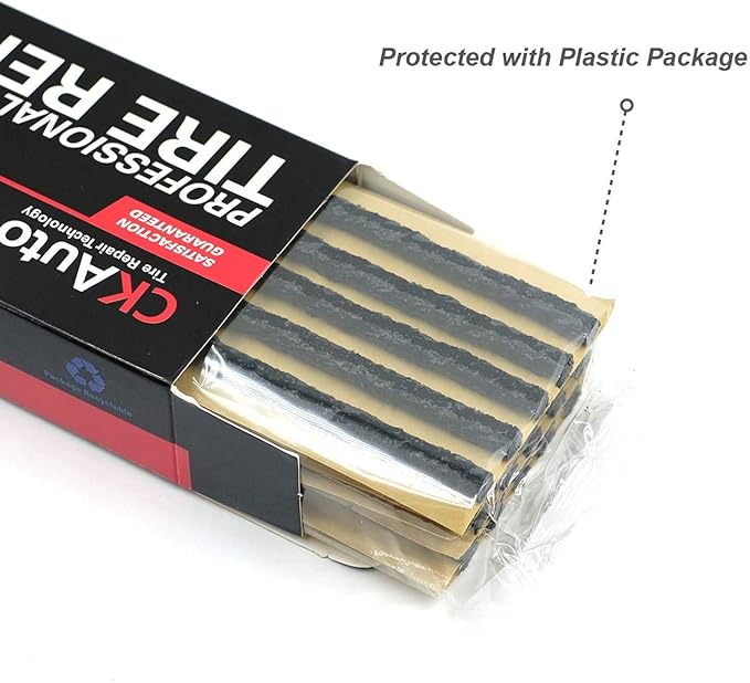 CKAuto 30pcs 8" Black Tire Repair Strings, Automotive Tool Tire Repair Plugs for Tubeless Off-Road Tires Car, Bike, ATV, UTV, Wheelbarrow, Mower