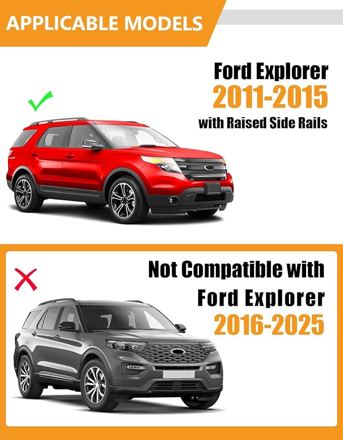 KINGGERI 300lbs Lockable Roof Rack Cross Bars Compatible with Ford Explorer 2011 2012 2013 2014 2015 with Raised Side Rails, Heavy Duty Aluminum Roof Rails Crossbars Luggage Accessories