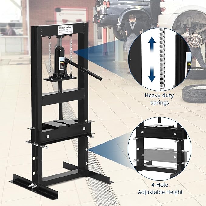 6 Ton H Frame Hydraulic Shop Press,Floor Press with Adjustable Height Stamping Plates,Built in Relief Valve for Bending Straightening Bearings u Joints Car Repair Professional Use 18.9"×15.75"×36.8"