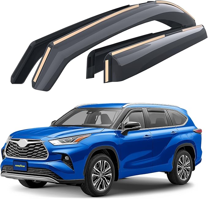 Goodyear Shatterproof in-Channel Window Deflectors for Toyota Highlander 2020-2026, Rain Guards, Window Visors for Cars, Vent Deflector, Car Accessories, 4 pcs - GY003460LP