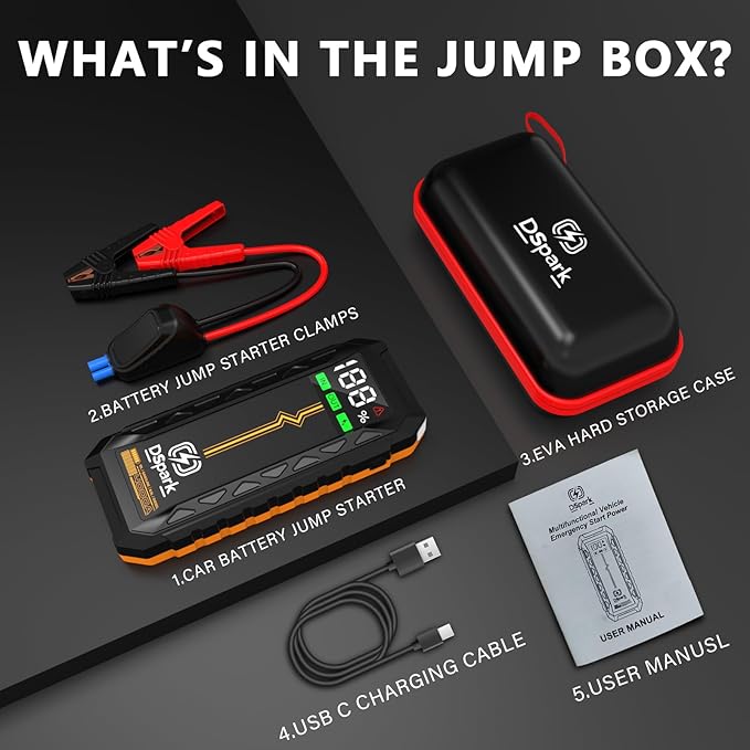 G69H 4000A Jumper Starter Portable,24000mAhJump Starter Battery Pack(All Gas,Up to 8.5L Diesel Engine),12V Portable Jump Starter with USB Quick Charge LED Flashlight Compact Storage Case