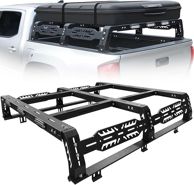 Overland Bed Rack for Full Size Truck 10.5" Bed Rack with 3 LED Lights Compatible with Ford/Dodge Ram/Toyota Tundra/Nissan Titan/Silverado(6.5FT) .Bed Rack for Roof Top Tent