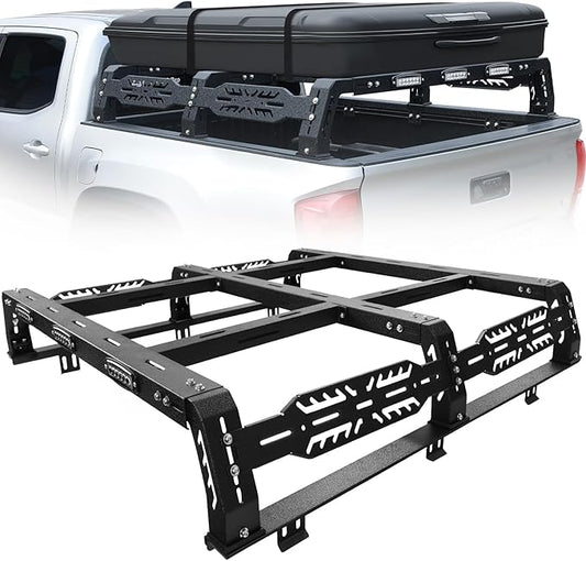 Overland Bed Rack for Full Size Truck 10.5" Bed Rack with 3 LED Lights Compatible with Ford/Dodge Ram/Toyota Tundra/Nissan Titan/Silverado(6.5FT) .Bed Rack for Roof Top Tent