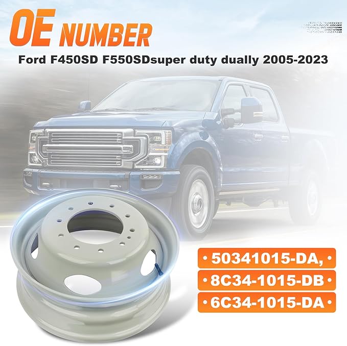 20.5" Steel Wheel for Ford F450SD F550SD 2005-2023 Super Duty Dually Gray OEM Design Replacement#50341015-DA,8C34-1015-DB,6C34-1015-DA