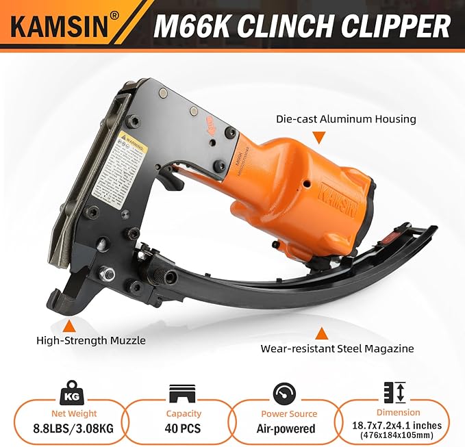 M66K Pneumatic Clinching Clipper, Air Power Clinching Tool Hartco Clipper Vertex Fastening Clipper, Industrial Clip Tool for Spring Mattress, Car Seat