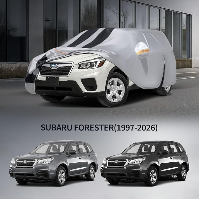 10 Layers Car Cover Custom Fit for Subaru Forester 1997-2026 100% Waterproof All Weather Automobiles, Gift with Towel, Heavy Duty Car Covers for Rain Sun UV Protection with Door Zipper.