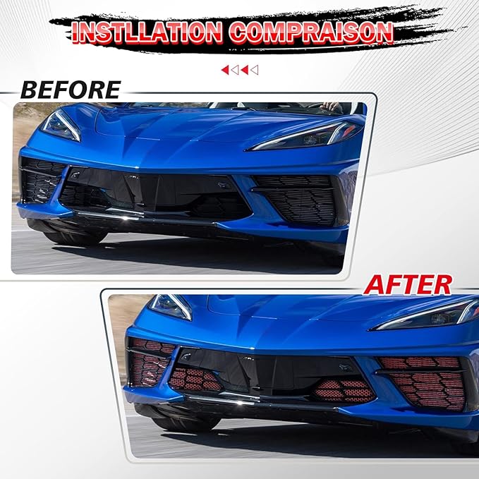 4Pcs Black Upgraded Front Outer & Inner Radiator Guard,Body Bumper OEM Style Front Outer Grill Guard Car Grille Vents Insert Mesh Set for Corvette C8 Stingray Z51 Convertible/HTC 2020-2025