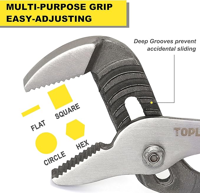 TOPLINE 4-piece Tongue and Groove Joint Pliers Set with Dipped Handles, Groove Joint Pliers Set Included 12-Inch, 10-Inch, 8-Inch and 6-Inch, Ideal for Basic Home Repair and General Applications