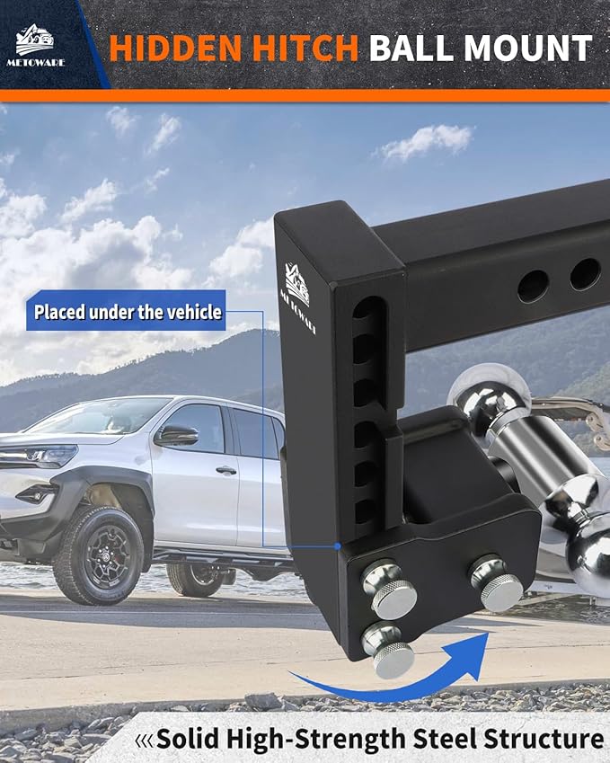 METOWARE Adjustable Trailer Hitch - Drop Hitch - Tow Hitch Fits 2.5 inch Receiver - 6inch Drop/Rise, 2" & 2-5/16" Ball Hitches for Trucks, 18,000 LBS GTW, Trailer Hitches with Anti-Theft Pin Lock