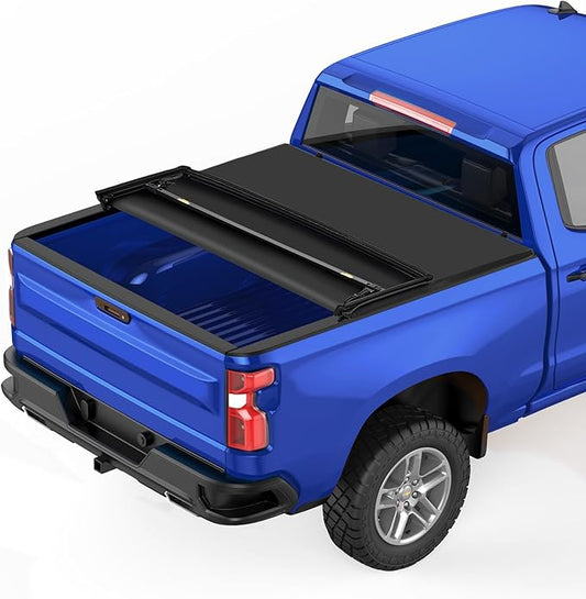 Soft Tri-fold Truck Bed Tonneau Cover Compatible with 2019-2025 Chevy Silverado 1500 Accessories, Gmc Sierra 1500 Accessories for 6.6FT