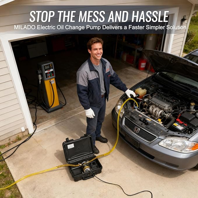 MILADO 12V 100W Oil Change Extractor Pump, Electric Engine Oil Pump, Portable Fluid Transfer Pump for Engine/Transmission/Gear Oil, Suitable for Boat, Car, Truck, Motorcycle, Lawnmower