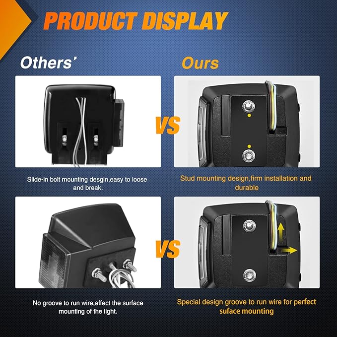 Nilight LED Trailer Light Kit Square Stop Turn Tail Red Amber Side Marker lights Third Brake ID Bar for 12V Utility Boat Camper RV Trucks Marine Snowmobile