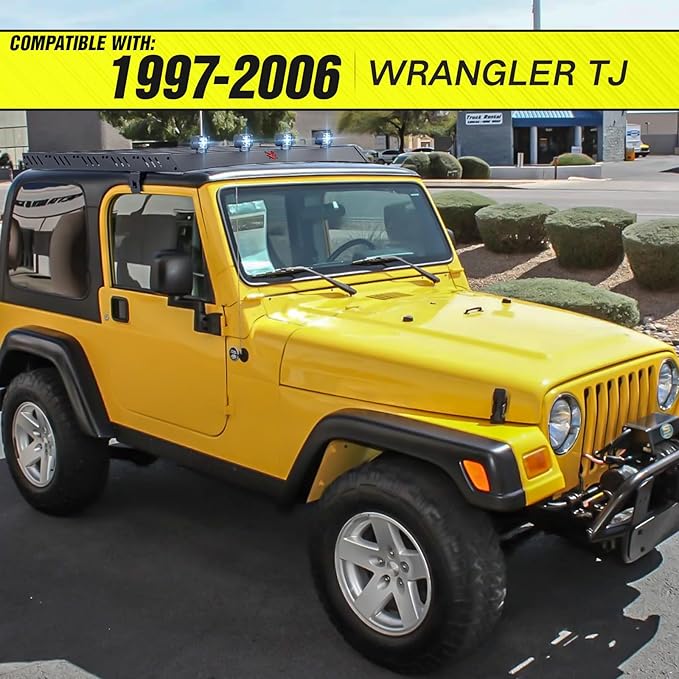 Roof Rack Cargo Basket Compatible with 4PCS LED Light Bar Compatible for 1997-2006 Jeep Wrangler TJ 2 Doors Hardtop, Luggage Racks Rooftop Storage Carrier (Black)