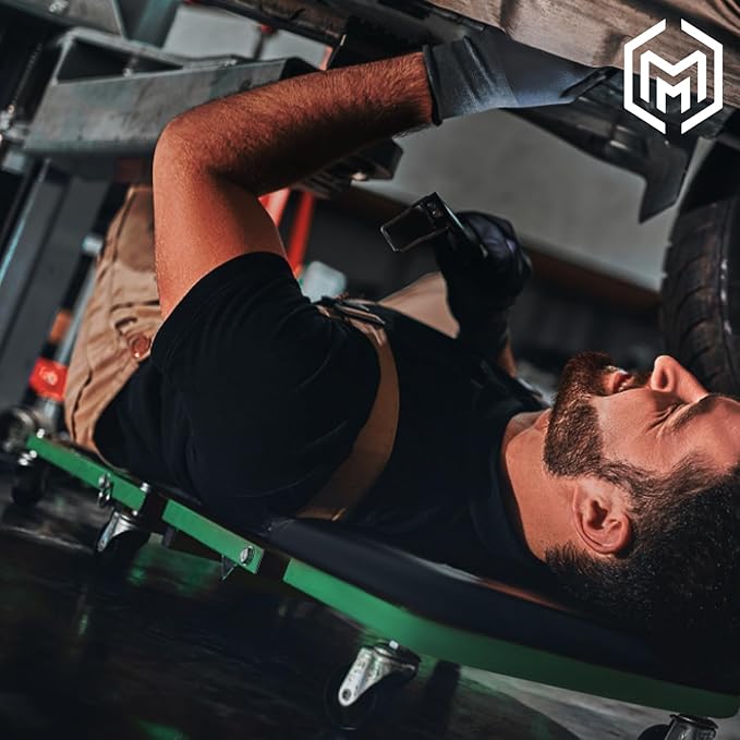 M-AUTO Foldable Z Creeper 2-in-1 Rolling Folding Car Creeper & Seat, 36" Adjustable Roller Garage Chair Lay Down or Sit, 330LBS Capacity Under Car Roller Creeper with 6 Swivel Casters, Green