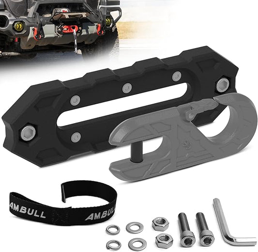 Towing Winch Fairleads with Tow Hook, Upgrade Al Hawse Fairlead with G80 Heavy Duty Forged Steel Winch Hook for Electric Winch, 33000lb Break Strength, for Synthetic Rope Recorvery, BlackGray