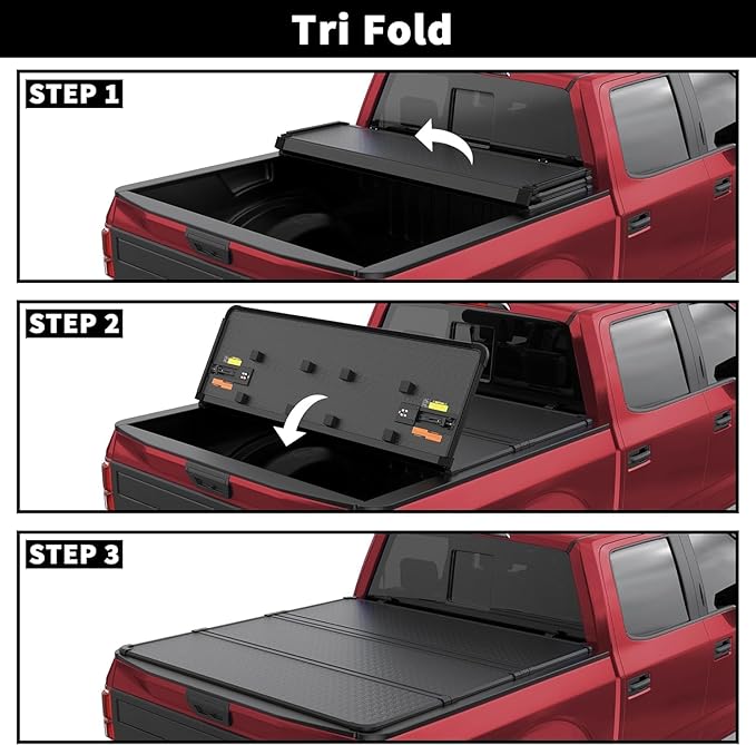 Fiberglass Hard Tri Truck Bed Tonneau Cover Compatible for 2007-2013 Chevy Silverado/GMC Sierra 1500 Fleetside 3-Fold 6.5FT