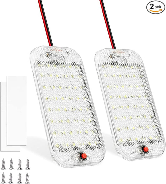 Dome Light for RV Interior, 48LED 800LM Ultra Bright 12 Volt LED White Lights, RV Ceiling Light with Switch Control, Ideal for Car Van Truck Camper Lorry Motorhome Boat(2 Pack)