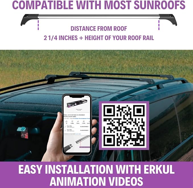 ERKUL Roof Rack Cross Bars for Mercedes Benz ML Class W166 2012-2015 | Aluminum Crossbars with Anti Theft Lock for Rooftop | Compatible with Raised Rails - Black